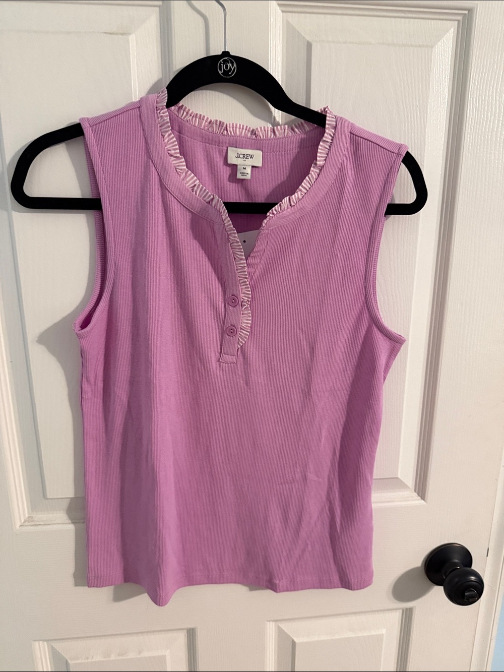 J. Crew Lilac Ruffle Henley Tank